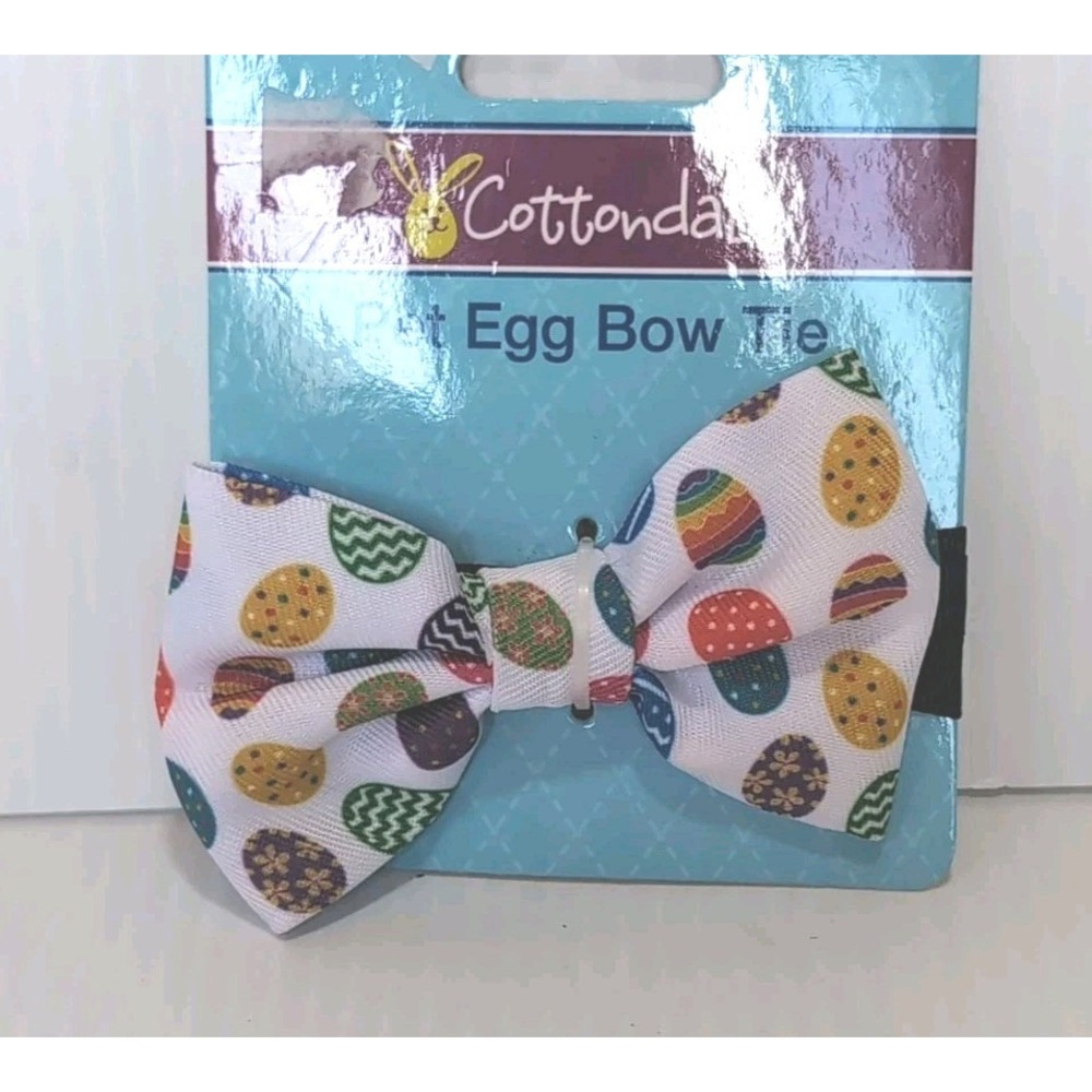 Cotton Dale Pet Bow Tie Dogs And Cat White with Multi-Colored Easter Egg Design